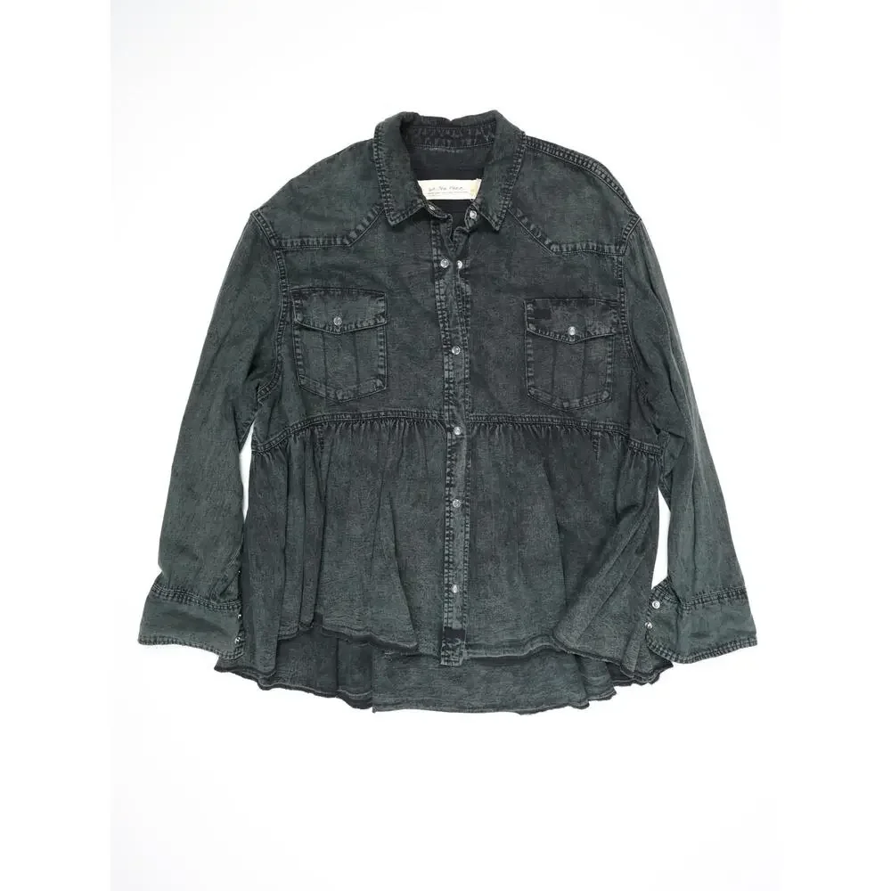 Free People We The Free Washed Black Oversized Peplum Denim Shacket Jacket XL